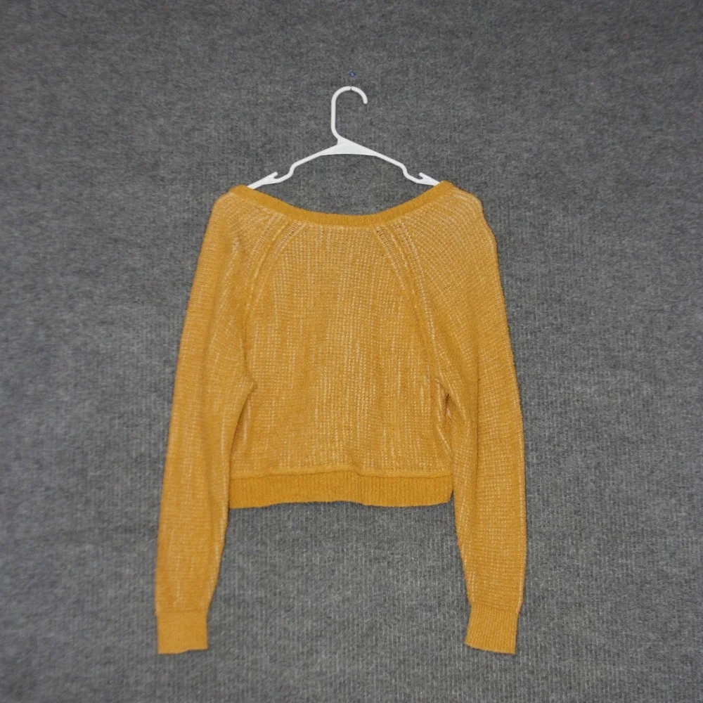 Free People V Neck Cropped Sweater Womens XS Yellow Good Cotton Knit Long Sleeve